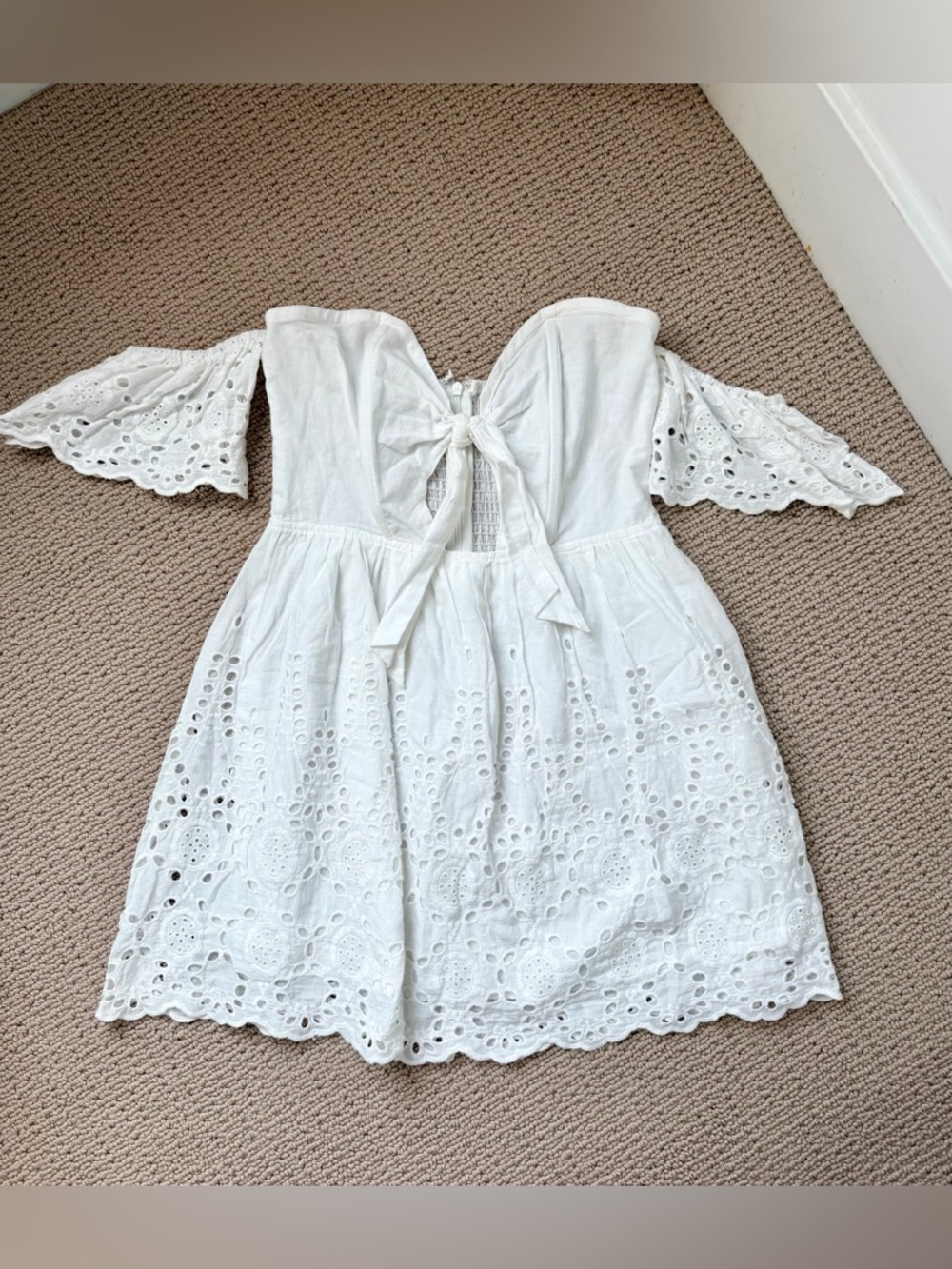 White Eyelet Off Shoulder Dress Corset Bodice Puff Sleeve